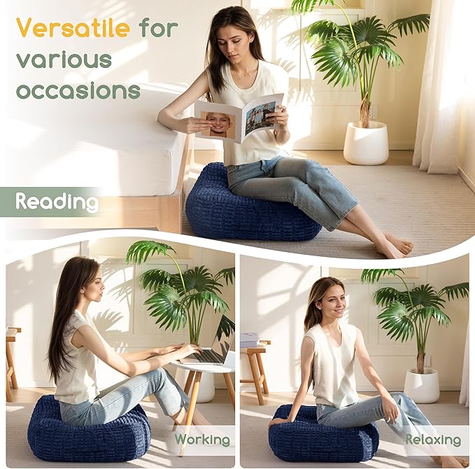 6" Washable Floor Pillow Cushion for Adults, Meditation Cushion Pillow, Removable Tufted Blended Corduroy Cover, Large Square Floor Sitting for Tatami Living Room or Yoga, 22x22 Inch, Machine Washable