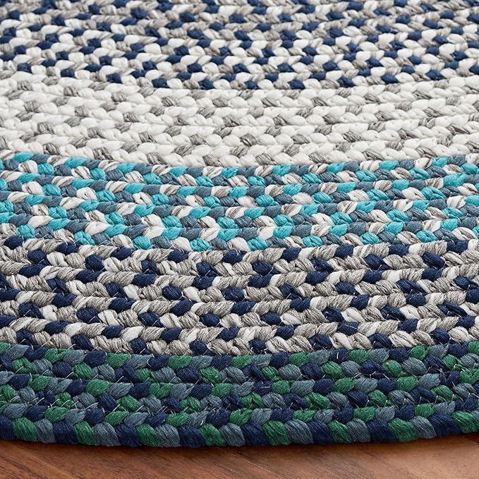 SAFAVIEH Washable Rug Outdoor Braided Collection - 5' Round, Teal & Multi, Handmade & Reversible, Non-Shedding & Easy to Clean, Ideal for Patio, Backyard, Deck, Kitchen, Mudroom (BRD308J)