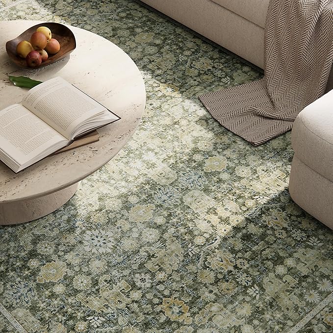 8x10 Washable Area Rugs Ultral Soft Non-Slip Stain Resistant Vintage Boho Large Carpet for High-Traffic Living Room & Dining Room