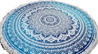 Round Beach Tapestry Turquoise Mandala Throw/Boho Hippie Beach Blanket Roundie/Indian Cotton Bohemian Large Round Table Cloth-Home Decor/Yoga Mat Meditation Picnic Rug (42", Blue and White)