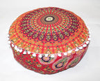 INDIAN CRAFT CASTLE ICC Mandala Barmeri Large Floor Pillow Cover Cushion Meditation Seating Ottoman Throw Cover Hippie Decorative Zipped Bohemian Pouf Ottoman Cases Red, 24" Round