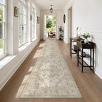 Washable Runner Rug 2.6x10 Runners for Hallways, Ultra-Thin Carpet Runners for Entryway Anti Slip Backing Runner Rugs for Kitchen Laundry Room Indoor Hallway (Ivory/Beige)