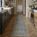 Grey Brown Runner Rug 2x8 Vintage Carpet Hallway Long Indoor Kitchen Washable Living Room Low Pile Traditional Distressed Retro Accent Throw Rug Non Slip Laundry Bathroom Office Dining Room