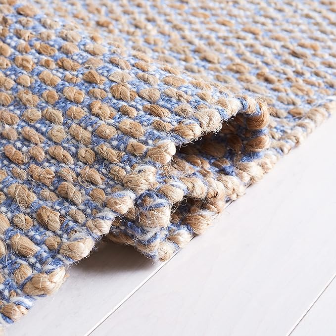 SAFAVIEH Natural Fiber Collection Accent Rug - 4' x 6', Natural & Blue, Handmade Farmhouse Boho Coastal Rustic Jute, Ideal for High Traffic Areas in Entryway, Living Room, Bedroom (NF874M)