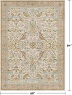Washable Area Rugs 5x7 for Living Room - Boho Cottagecore Earthy Rugs for Bedroom, Dining Room, Office with Vintage Beige Taupe Botanical & Bird Pattern, Non Slip Stain Resistant Low Pile