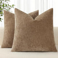 decorUhome Chenille Brown Spring Euro Sham Throw Pillow Covers 24x24 Inch Set of 2, Decorative Soft Couch Pillow Covers Solid Dyed Accent Farmhouse Neutral Square Pillow Cases for Sofa