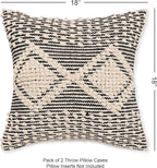 REDEARTH · Handmade Boho Throw Pillow Covers - Bohemian Chic Farmhouse Style - Accent Woven Indoor and Outdoor Cushion Cases for Couch - Bed - Chair - Sofa - Benches – Set of 2-18"x18" - Black