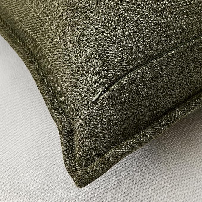 12x20 Linen Pillow Covers Olive Green Pack of 2 Farmhouse Boho Neutral Accents Striped Textured Rectangular Lumbar Decorative Throw Pillow Cases for Living Room Couch Bed Home Decor