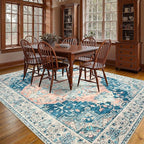 YJ.GWL Area Rugs for Living Room 9x12 Machine Washable Rugs, Non Slip Floral Vintage Rug Indoor Carpet, Stain Resistant Large Rug for Bedroom Dining Room, Dark Blue