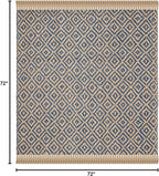 SAFAVIEH Natural Fiber Collection Area Rug - 6' Square, Tropical Blue & Natural, Handmade Boho Diamond Tassel Jute, Ideal for High Traffic Areas in Living Room, Bedroom (NF266D)