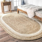 Nuloom Rikki Off-White/Natural, 4' x 6' Oval, Coastal Braided, Jute, Soft and Textured, High Traffic, Stain Resistant, Easy Clean, Durable Area Rug for Bedroom, Living Room, Dining, Foyer, Entryway