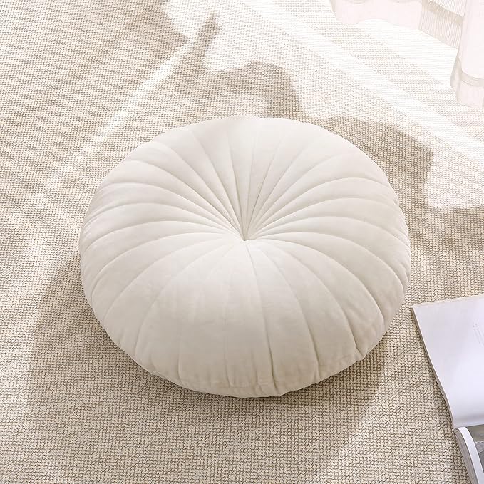 Floor Pillow Meditation Cushion Round Large Floor Pillows Seating for Adults, Velvet Thick Floor Cushions for Yoga Living Room Balcony Outdoor Tatami（Beige）