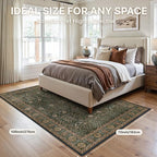 Bavni Area Rugs 6x9- Washable Rug Lightweight Non-Slip, Ultra Thin Low Pile Living Room Rug, Modern Printed Vintage Rugs for Dinning Room Office, Dark Green/Multi