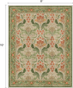 Bavni 8x10 Area Rugs for Living Room, Microfiber Machine Washable Non-Slip Vintage Floral Rug, Low Pile Lightweight Carpet for Bedroom, Dining Room, Home Office, Sage Green & Burnt Orange