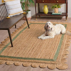 SAFAVIEH Area Rug 5x8 - Natural Fiber Collection - Natural & Light Green, Handmade Jute, Ideal for Living Room, Bedroom, Dining Space (NF896W)
