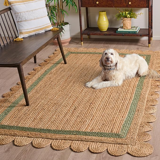SAFAVIEH Area Rug 5x8 - Natural Fiber Collection - Natural & Light Green, Handmade Jute, Ideal for Living Room, Bedroom, Dining Space (NF896W)