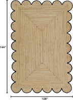 Scalloped Natural Jute Area Rug, Black Trim, 9'x12'