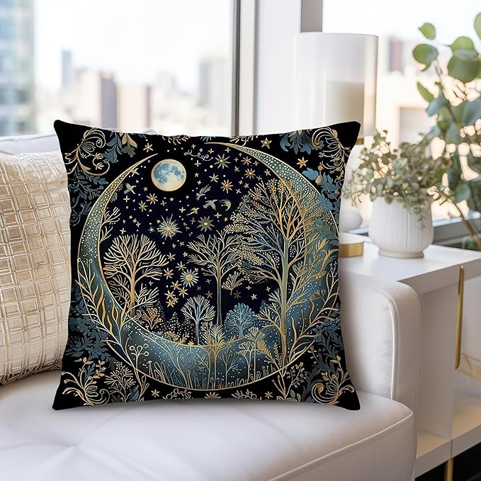 Vintage Dark William Morris Night Moon Forest Decor Pillow Covers 18x18,Black Forest Decor,Dark Dcademia Floral Decorative Throw Pillow Covers for Home Bedroom Living Room