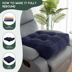 HIGOGOGO Tufted Corduroy Recliner Seat Cushion for Elderly, 20x20x6 Inch Extra Large Square Seat Cushion for Recliner Chair, Floor Pillow, Office Chair, Car, No Pressure on Thighs, Navy