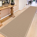 17f Jute Hallway Rug Runner Non Slip, Rubber Backed Waterproof Laundry Runner Mat for Entryway Backyard Dining Room, Khaki