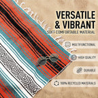 Hydration Nation Authentic Large Handwoven Mexican Blanket - Soft Yoga - Durable Serape - Lightweight Falsa, Beach, Camping, Picnic, Outdoor 70"x50" - Mandarin