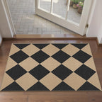 2x3 Checkered Easy Jute Kitchen Front Doormat Non Slip Washable Neutral Area Rug Diamond Non Shedding Low Pile Black Checkerboard Floor Carpet for Farmhouse Entryway Porch Doorway