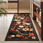 Rugcomf Runner Rug for Hallways Kitchen Rug Non Slip 2'x 6' Washable Runner Rugs with Rubber Backing Soft Floral Carpet Runner for Hallways, Kitchen, Laundry, Bedroom, Bathroom(Black)