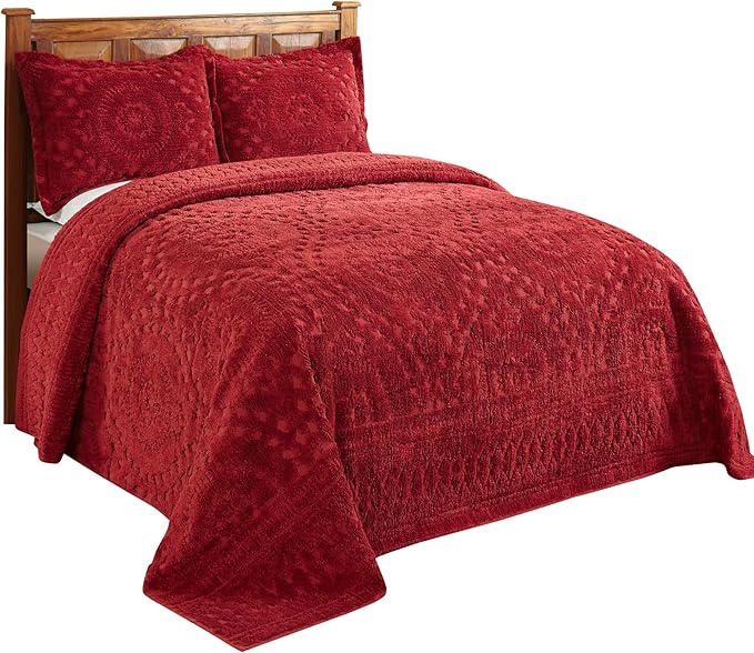 Better Trends 2 Pieces Set Chenille Bedspread Twin Size 100% Cotton Chenille Bedding Lightweight Medallion Pattern Bedroom Decor Rio Collection