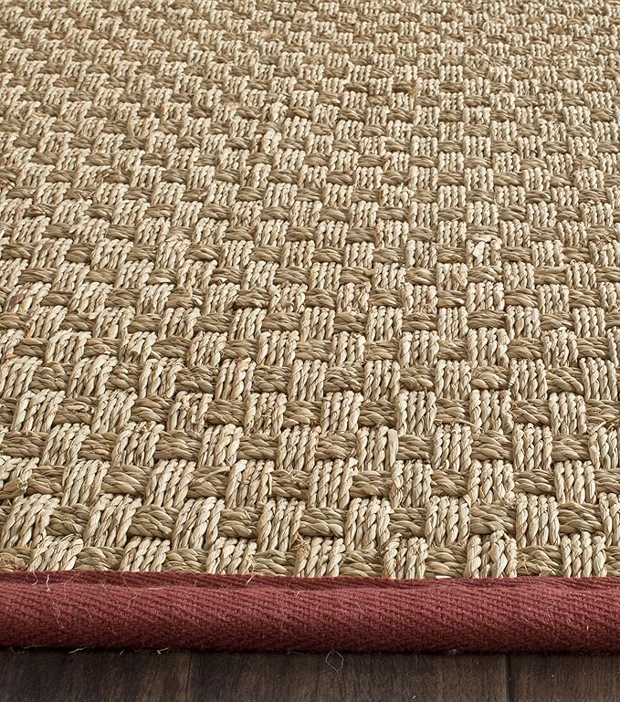 SAFAVIEH Natural Fiber Collection Runner Rug - 2'6" x 6', Natural & Red, Seagrass, Basketweave Pattern with Border (NF114D)