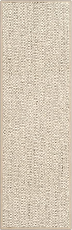SAFAVIEH Natural Fiber Collection Runner Rug - 2'6" x 12', Marble & Linen Color, Sisal, Woven Design with Border (NF143B)