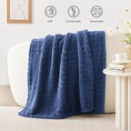 EXQ Home Fleece Throw Blanket for Couch or Bed - 3D Waffle Patchwork Pattern Jacquard Decorative Blankets - Cozy Soft Lightweight Fuzzy Flannel Blanket Suitable for All Seasons(50"×60",Dark Blue)