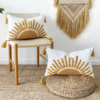 Boho Throw Pillow Covers 12x20 Inch Sun Tufted Lumbar Pillow Covers with Tassels, Bohemian Farmhouse Decorative Cushion Cover for Couch Sofa Bedroom Living Room Home Decor (Yellow-Thin)