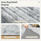 Area Rug 10x12 Vintage Washable Living Room Large Gray Carpet Non Slip Bedroom Indoor Office Dining Room Low Pile Thin Rug Grey