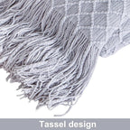 NTBAY Acrylic Knitted Throw Blanket, Lightweight and Soft Cozy Decorative Woven Blanket with Tassels for Travel, Couch, Bed, Sofa, 51x67 Inches, Light Grey Checkered