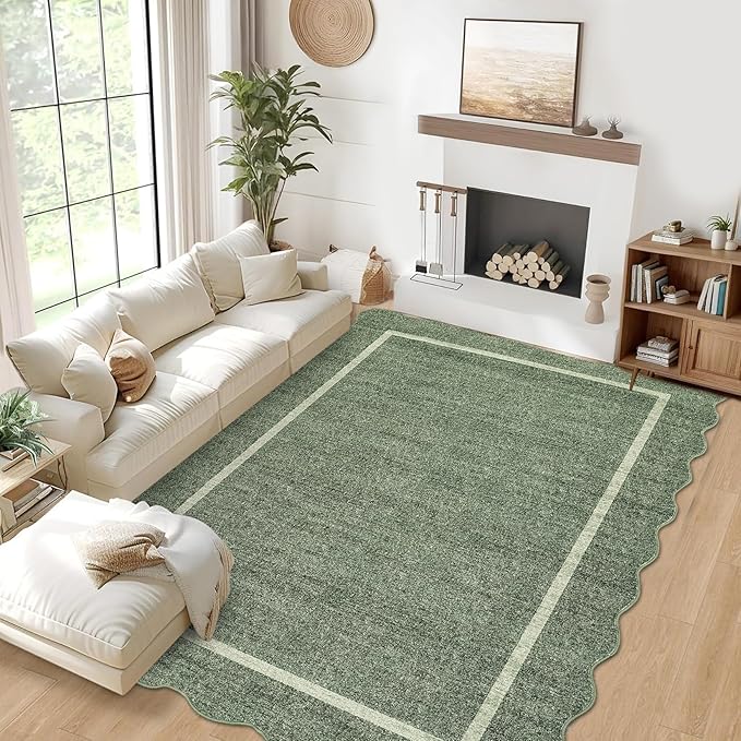 GarveeHome Scalloped Large Area Rug 10x13 Rug for Living Room Washable Rug Modern Non Slip Throw Rugs Bedroom Rugs Low Pile Stain Resistant Carpet for Dining Room Nursery Classroom 10'x13'