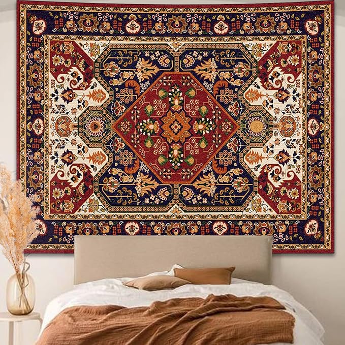 Apdidl Boho Hippie Wall Tapestry for Bedroom Aesthetic, Mandala Indian Bohemian Tapestries Art Decor, Vintage Orange Floral Cool Vertical Wall Hanging for Living Room Dorm 60"X79"
