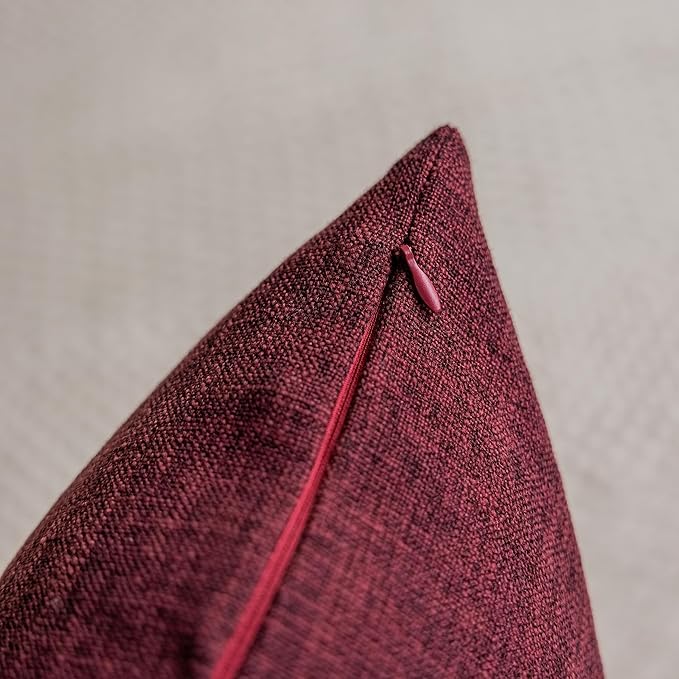 Home Brilliant Decorative Pillow Covers 18 x 18 Set of 4 Wine Red Vintage Lined Linen Throw Pillow Cases Durable Pillow Covers for Sofa Couch and Living Room, 18x18 Inch, Wine Red