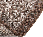 Rugs.com Outdoor Aztec Collection Rug – 8 Ft Round Brown Flatweave Rug Perfect for Kitchens, Dining Rooms