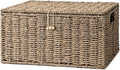 StorageWorks Seagrass Wicker Baskets for Organizing, Large Wicker Basket with Lid, Decorative Basket with Built-in Handles, Storage Baskets for Shelves, 1 Pack