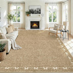 GarveeHome Bow Washable 8x10 Area Rug for Living Room Non Slip Soft Bedroom Rugs Solid Light Brown Bordered Rug Low Pile Stain Resistant Carpet for Nursery Dining Room Playroom Classroom, Light Brown