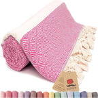 Bazaar Anatolia Turkish Beach Towel – 100% Cotton, Quick Dry, Sand Free Towel for Bathroom, Camping, Travel, Hot Pink – Oversized 71x39 Inches – Diamond Fuscia