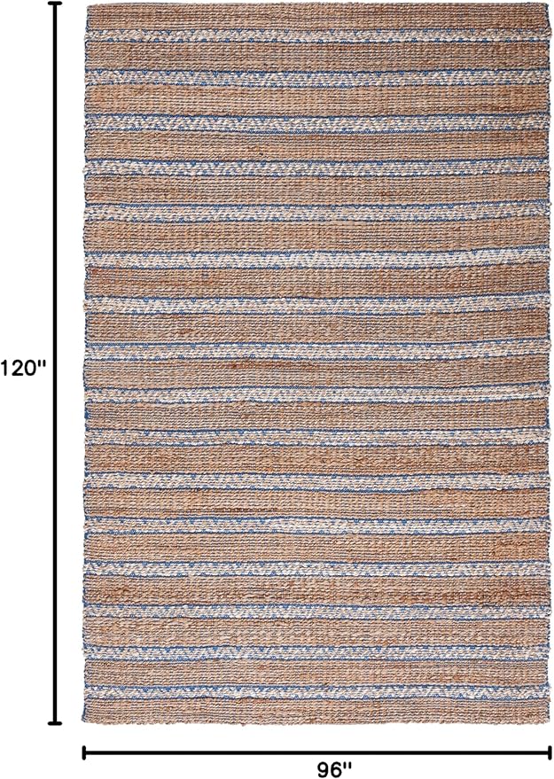 SAFAVIEH Area Rug 8x10 - Natural Fiber Collection - Large - Blue & Natural, Handmade Jute & Cotton Flat Weave, Stripe Pattern, Ideal for Living Room, Bedroom, Dining Space (NFB655M)