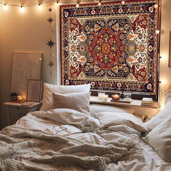 Apdidl Boho Hippie Wall Tapestry for Bedroom Aesthetic, Mandala Indian Bohemian Tapestries Art Decor, Vintage Orange Floral Cool Vertical Wall Hanging for Living Room Dorm 60"X79"