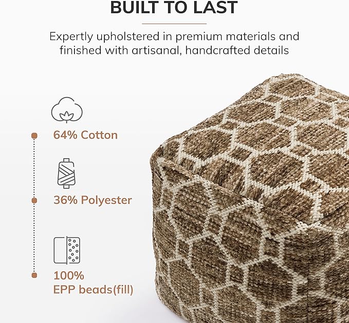 Anji Mountain Pouf Ottoman Foot Rest, Handmade Ottoman Pouf, Comfortable Foot Stool, Decorative Floor Seating for Living Room Decor, Bedroom & Home Décor Accent - Brown