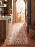 Rugs.com Outdoor Aztec Collection Rug – 8 Ft Runner Rust Red Flatweave Rug Perfect for Hallways, Entryways