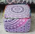 CRAFT KALA Large Hippie Mandala Meditation Floor Ottoman Pillow Cushion Pouf Cover Square Poufs Cover Bohemian Circle Floor Cushion Cover Outdoor Fireplace Living Room Decor 16X16X14 inches,Pink Ombre