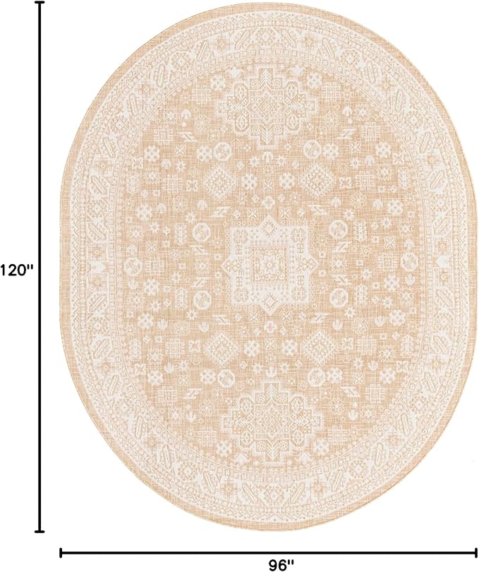 Rugs.com Outdoor Aztec Collection Rug – 8' x 10' Oval Natural Flatweave Rug Perfect for Living Rooms, Large Dining Rooms, Open Floorplans