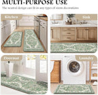 Boho Kitchen Mats for Floor 2 Piece Set Anti Fatigue Cushioned PVC Kitchen Rugs Non Slip Waterproof Farmhouse Mats 2/5 Inch Comfort Standing Mat for Sink, Laundry, 17.3"x47"+17.3"x28", Spring Green
