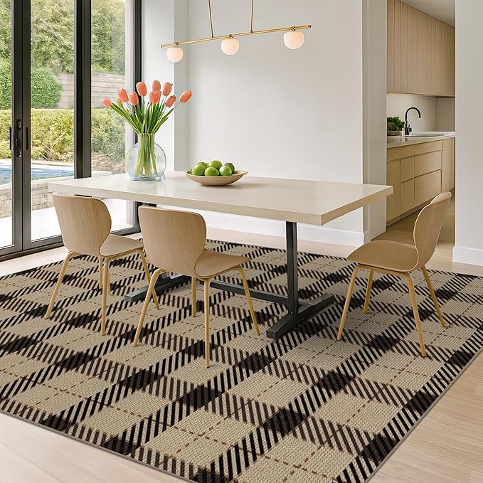 Neutral Easy Jute Rug 9x12 for Living Room, Large Indoor Outdoor Natural Color Farmhouse Area Rugs for Patio, Backyard and Dining Room, Plaid Woven Design, Non Shed, Washable Outside Carpet