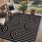 Tangsoo Modern Easy Jute 3x5 Rug for Living Room,Washable Indoor Outdoor Rugs Farmhouse Non-Slip Thin Indoor Door Mat,Black Rainbow Throw Carpet Front Porch Bedroom Patio Entryway Balcony Decor